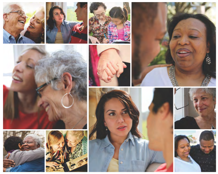 Collage of various people talking to loved ones.
