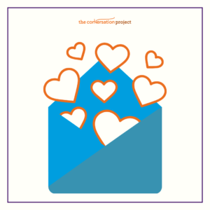 Blue envelope open with hearts flying out